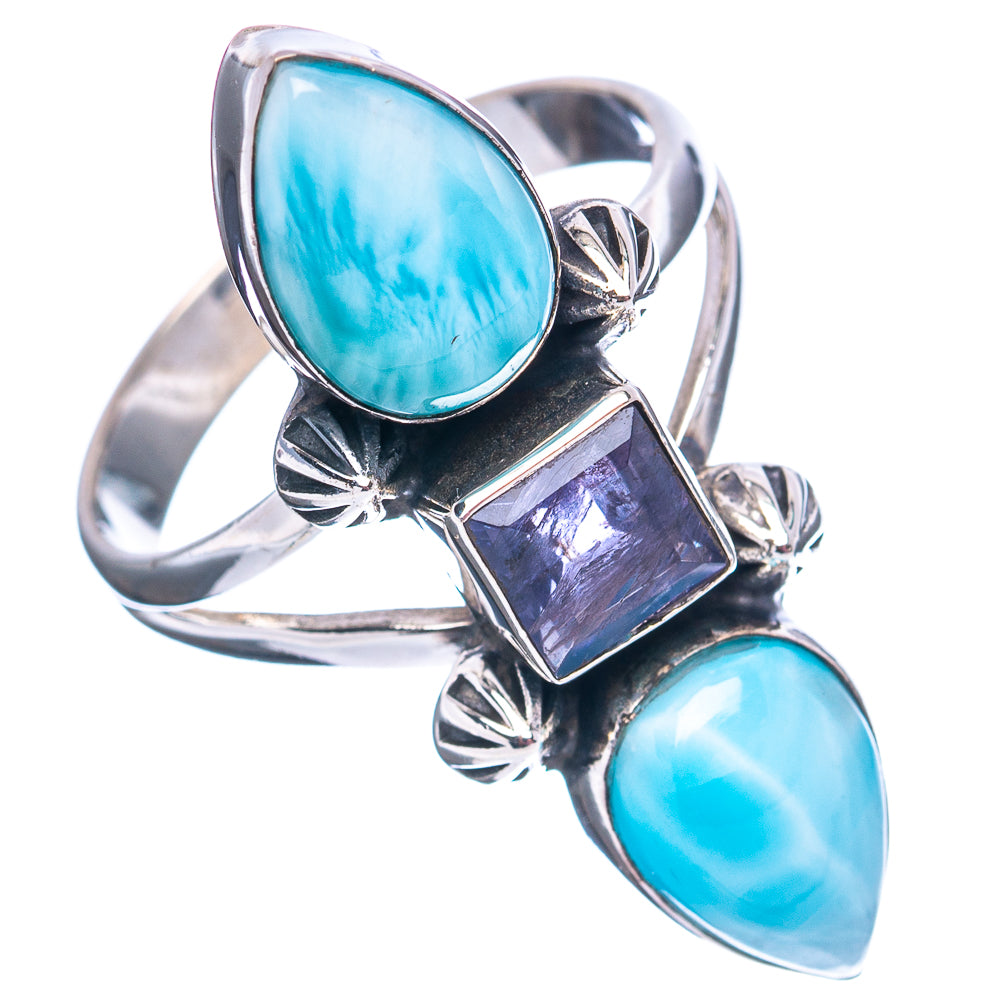 Premium Larimar, Iolite Ring Size 10 (.925 Sterling Silver)