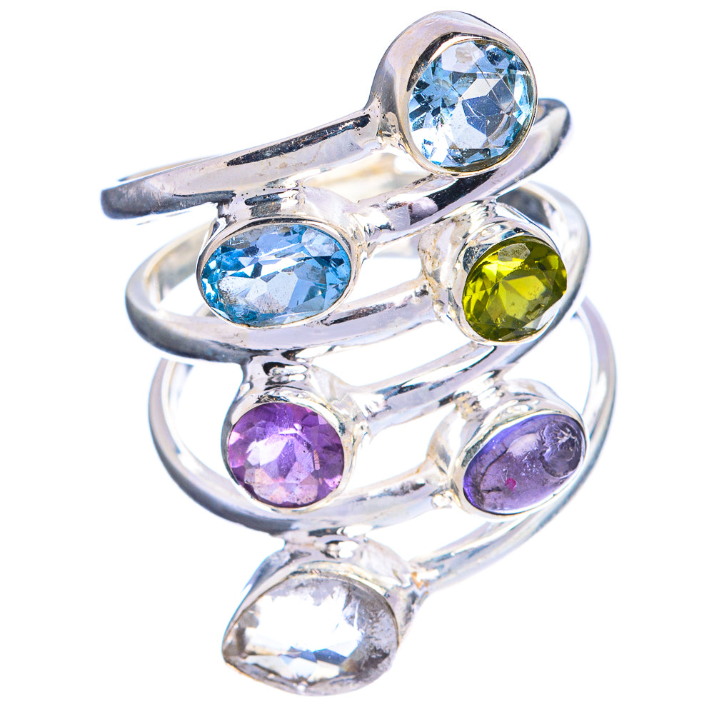 Large White Quartz, Amethyst, Tanzanite, Peridot, Blue Topaz Ring Size 8.75 (925 Sterling Silver) R144350