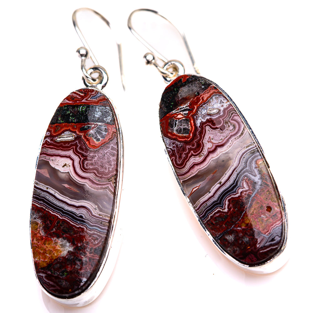 Crazy Lace Agate Earrings 1 5/8" (925 Sterling Silver) EARR432129