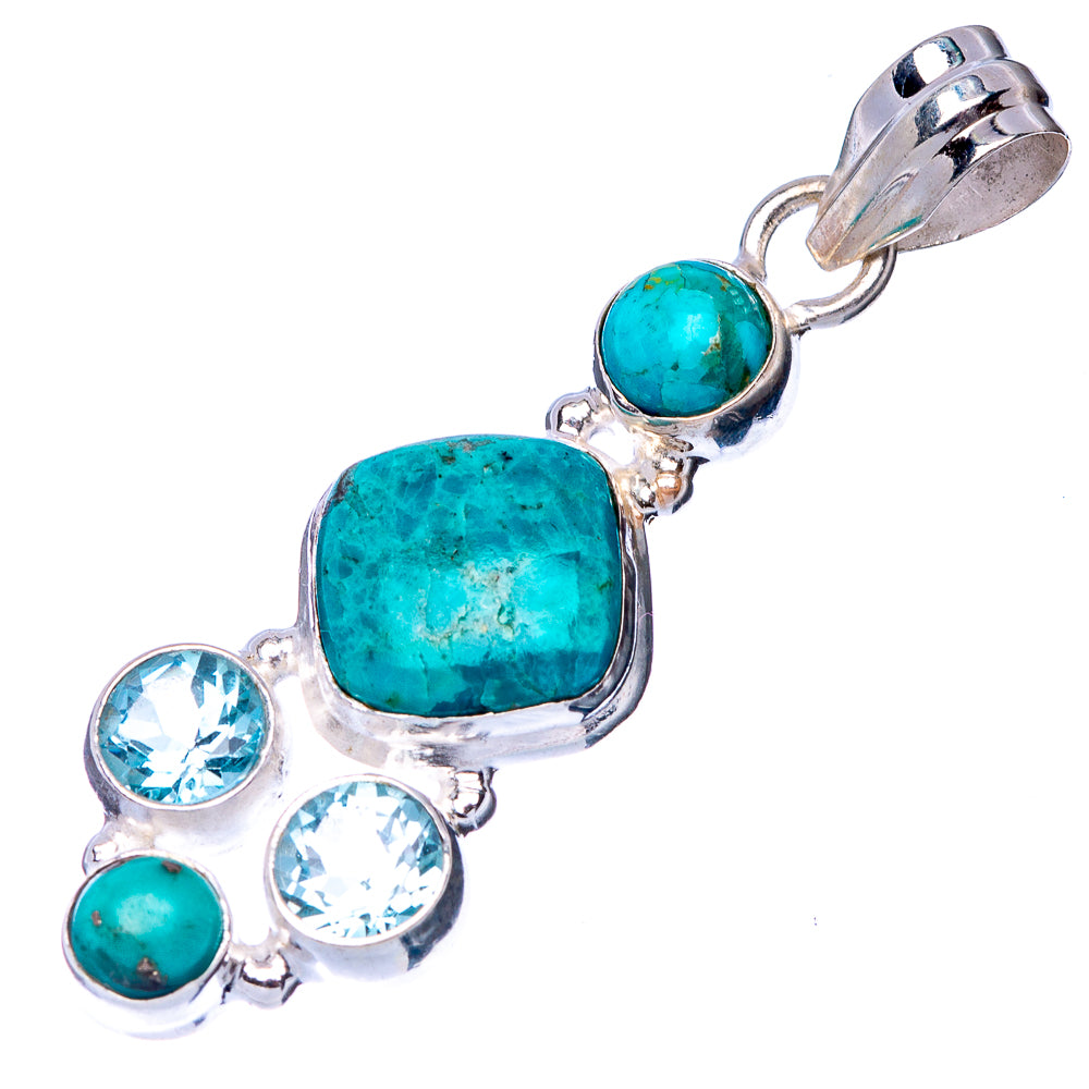 Rare Kingman Turquoise, Blue Topaz Pendant 1 3/4" (925 Sterling Silver) P41061