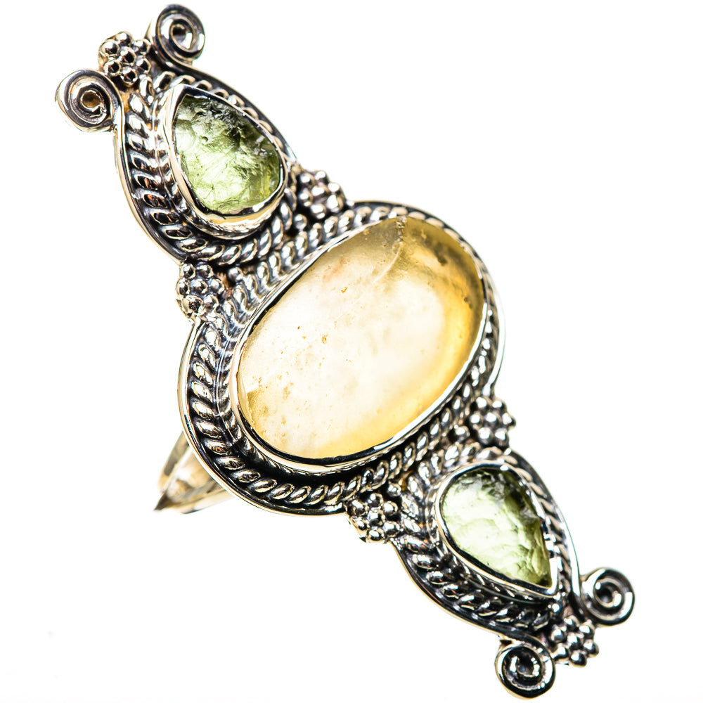 Signature Large Libyan Desert Glass, Czech Moldavite Ring Size 7.5 (925 Sterling Silver) RING138147