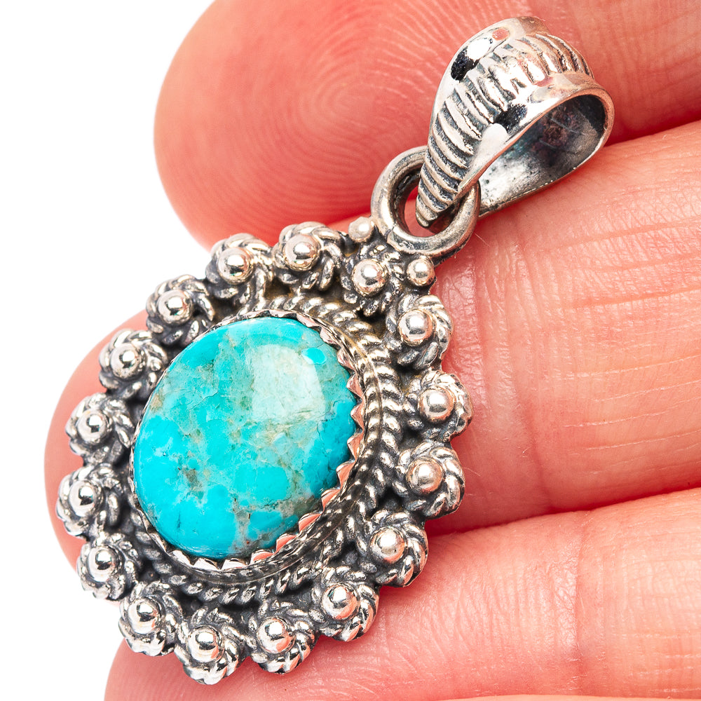 Mohave Turquoise Native Style Pendant 1 3/8" (.925 Sterling Silver)