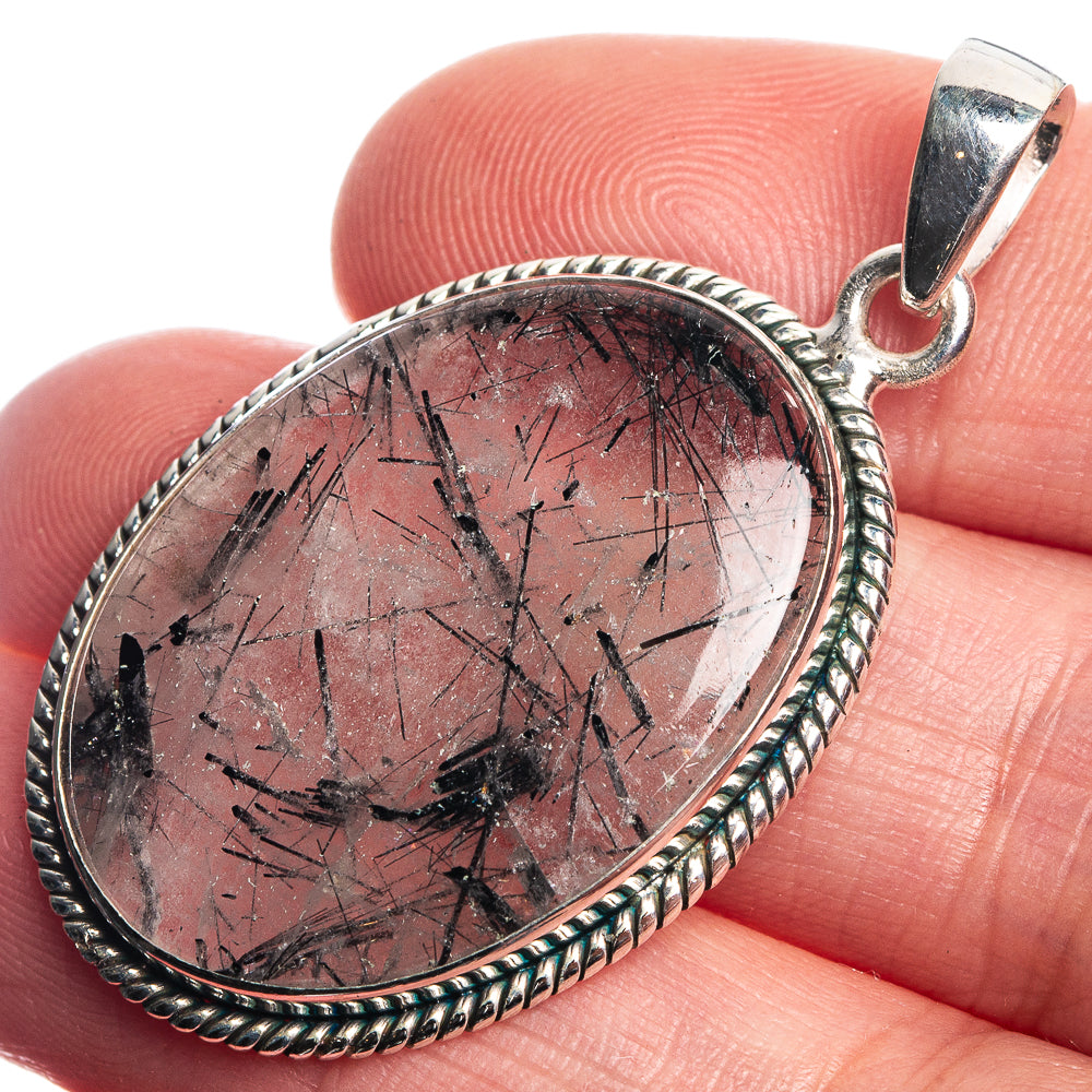 Tourmalinated Quartz 925 Sterling Silver Pendant 1 3/4"