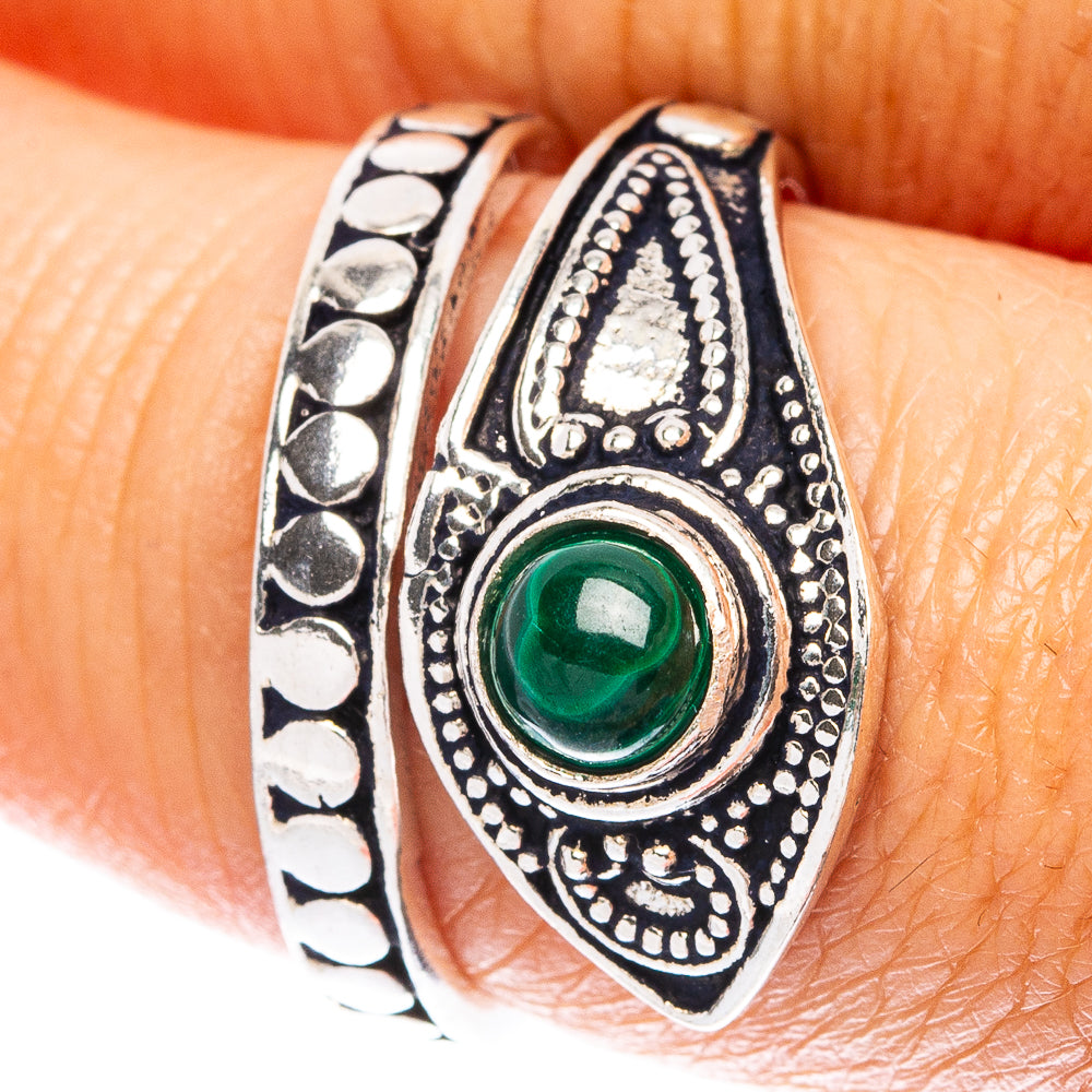 Malachite Dainty Ring Size 8 Adjustable (925 Sterling Silver) R5223