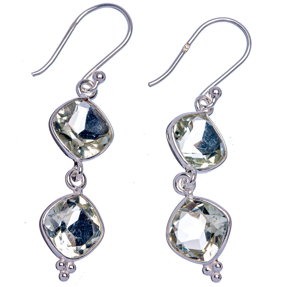 Faceted Green Amethyst Earrings 1 3/4" (925 Sterling Silver) E433268