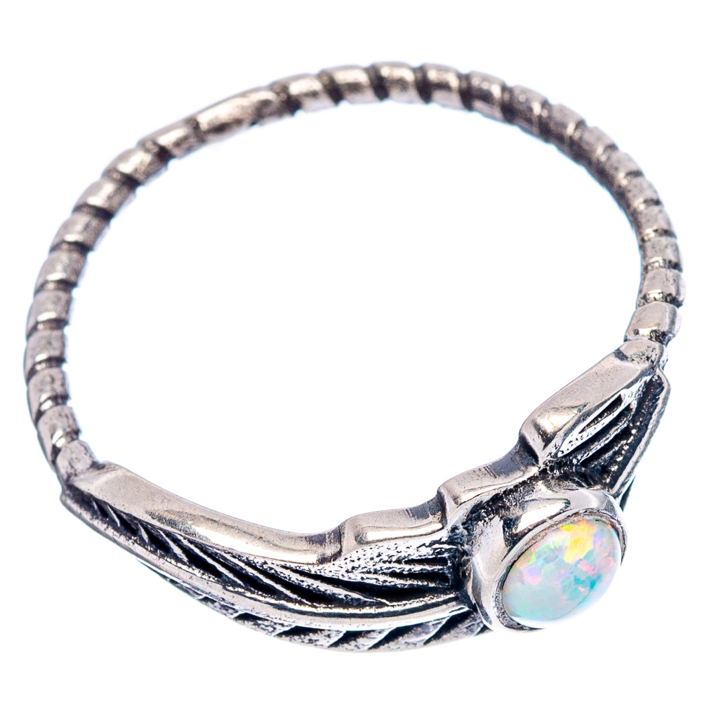Lab Opal Feather Dainty Ring Size 6.75 (.925 Sterling Silver)