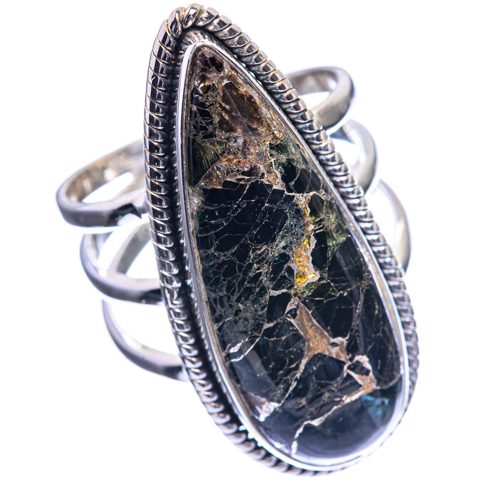 Large Copper Black Onyx 925 Sterling Silver Ring Size 7.75