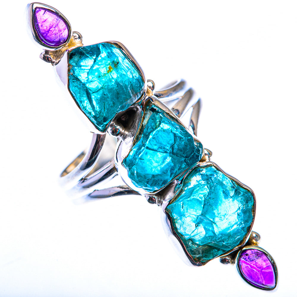 Large Blue Fluorite, Amethyst Ring Size 10 (925 Sterling Silver) RING140174