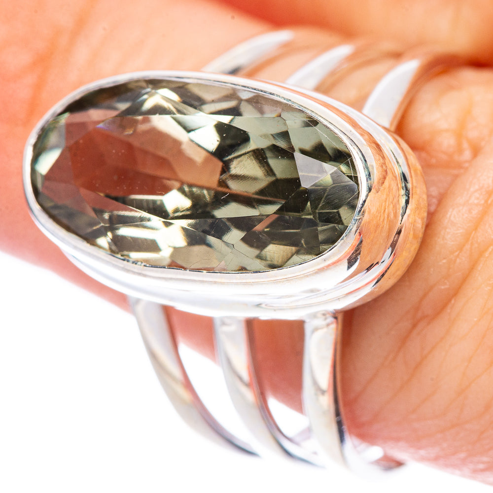 Faceted Green Amethyst Ring Size 8.75 (925 Sterling Silver) R1738