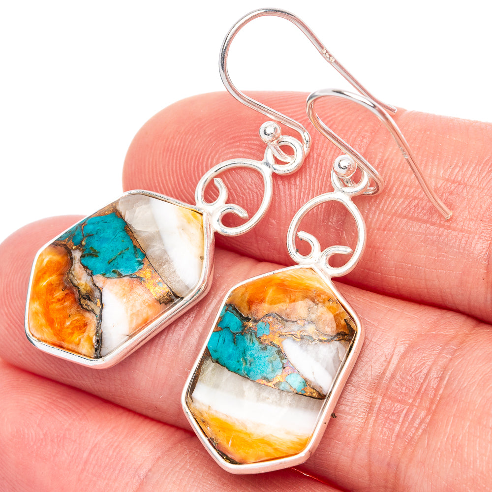 Spiny Oyster Turquoise Earrings 1 5/8" (925 Sterling Silver) E1264