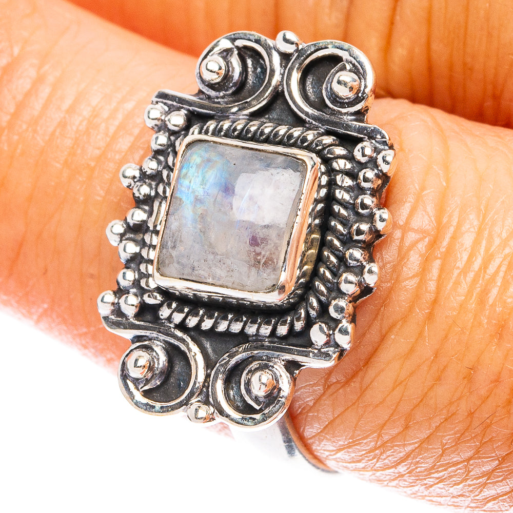 Rainbow Moonstone Dainty Ring Size 7.75 (925 Sterling Silver) R5213