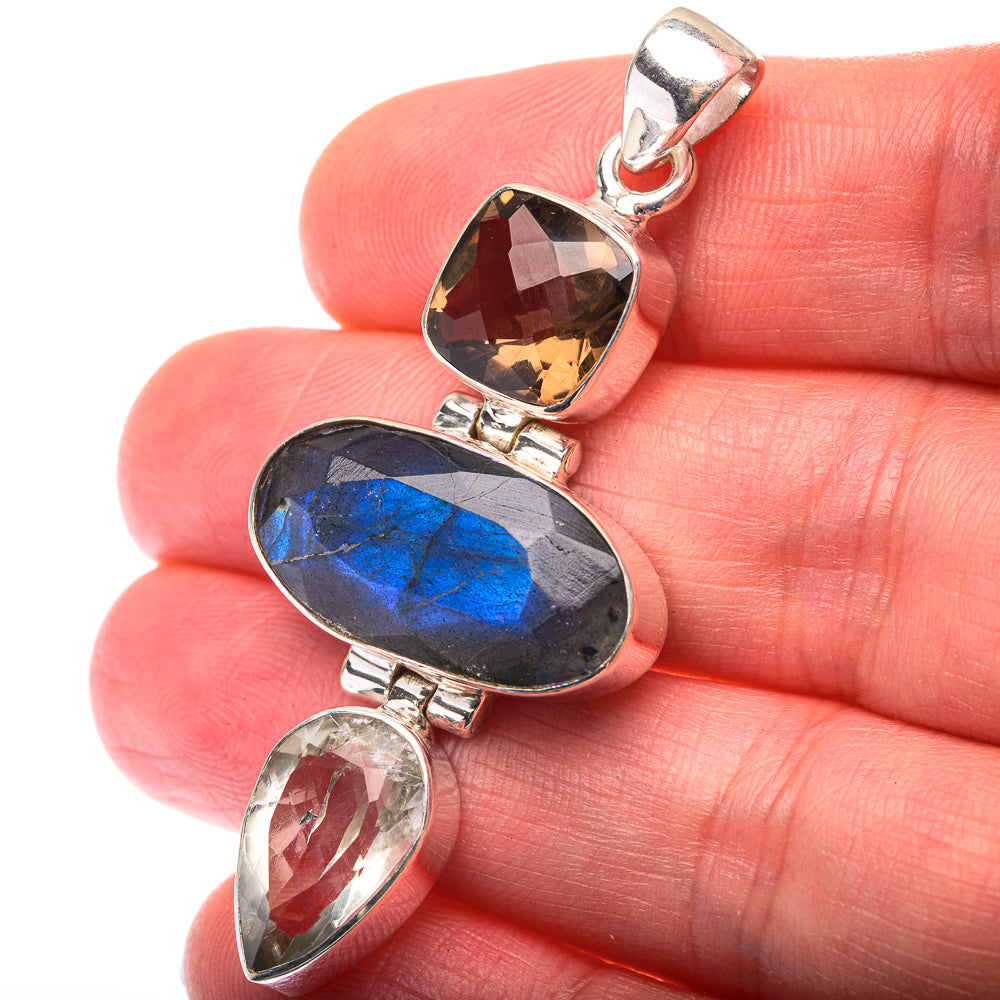Labradorite, Green Amethyst, Smoky Quartz Pendant 2 1/8" (925 Sterling Silver) PD38501