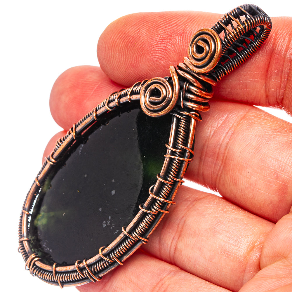 Nephrite Jade Wire Wrap Pendant 2 3/4" (Oxidized Copper)