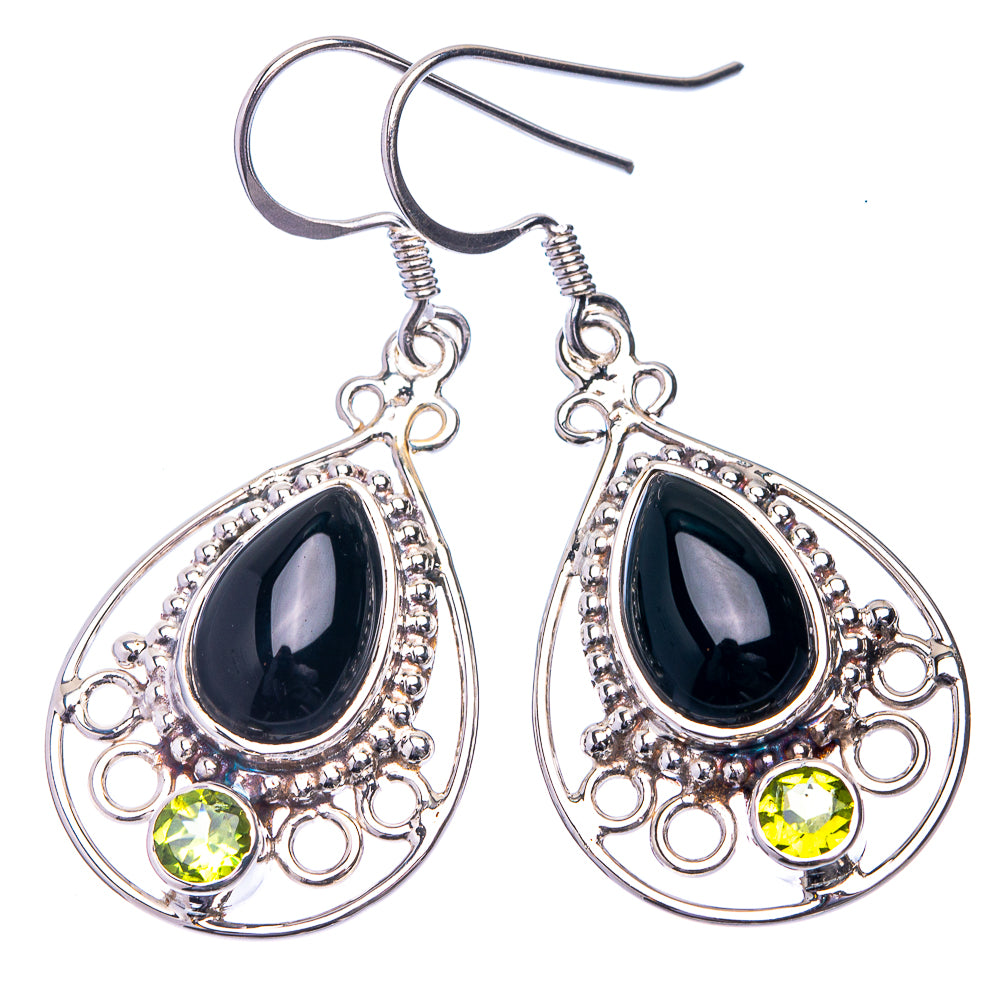 Premium Black Onyx, Peridot Earrings 1 5/8" (925 Sterling Silver) E432354