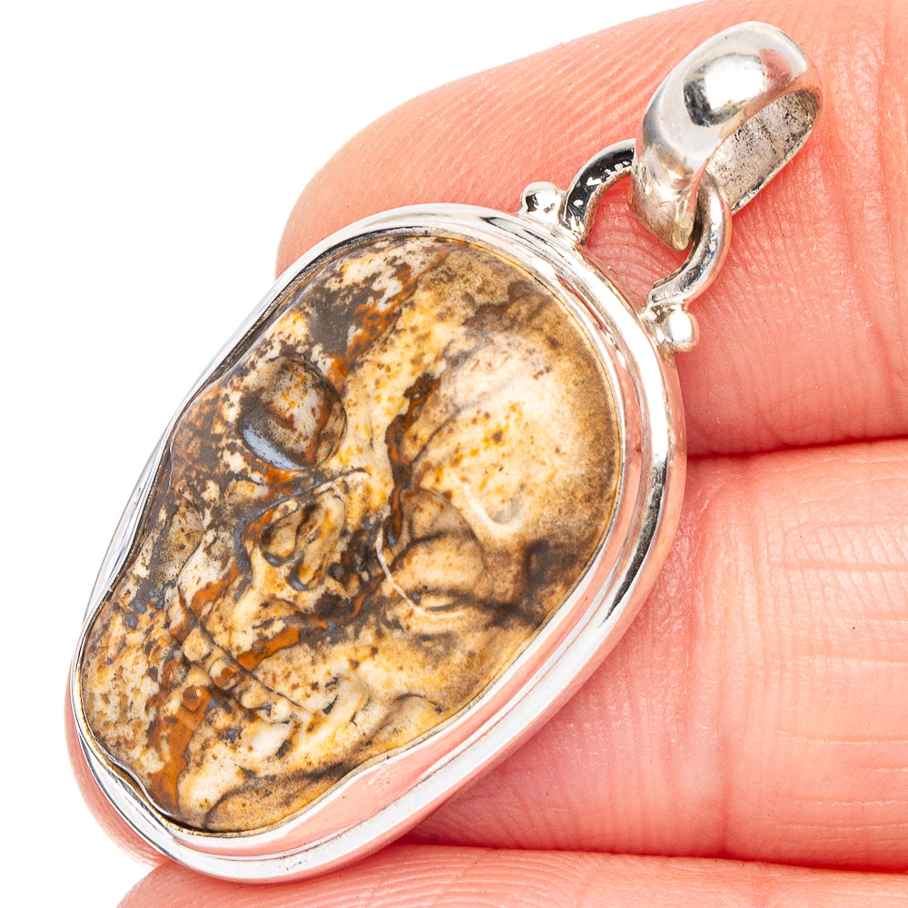 Picture Jasper Skull Pendant 1 3/8" (.925 Sterling Silver)