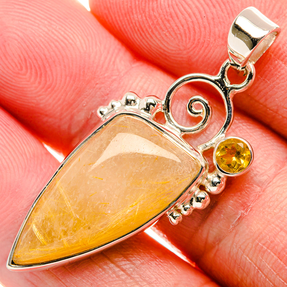 Premium Rutilated Quartz, Citrine 925 Sterling Silver Pendant 1 3/4" (925 Sterling Silver) PD37785