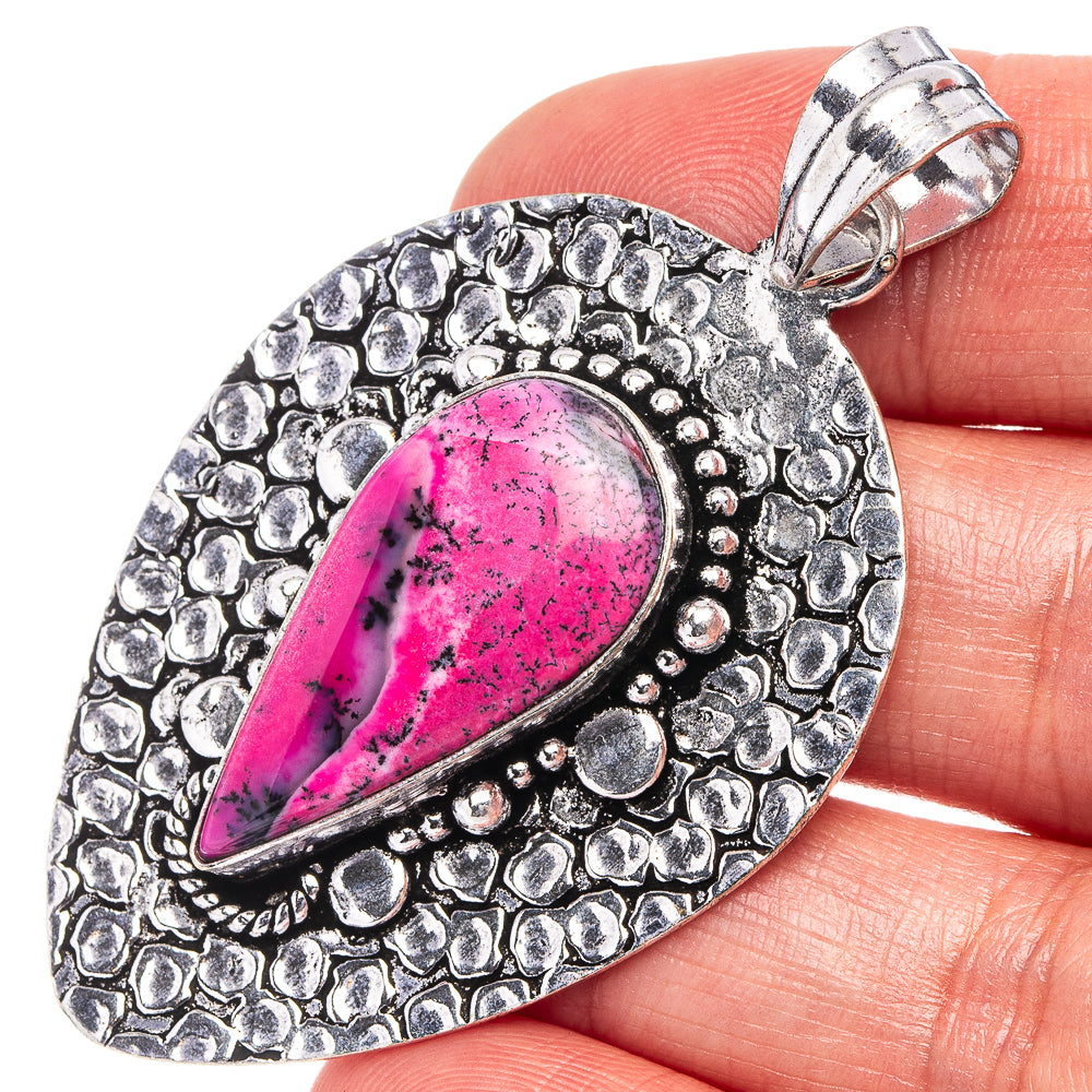 Pink Dendritic Opal Pendant 2 3/8" (German Silver)