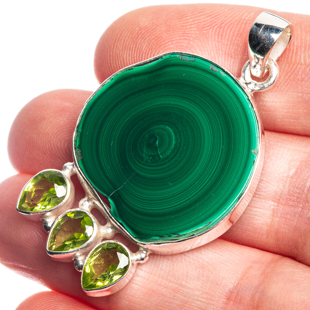 Malachite, Peridot 925 Sterling Silver Pendant 1 3/4"