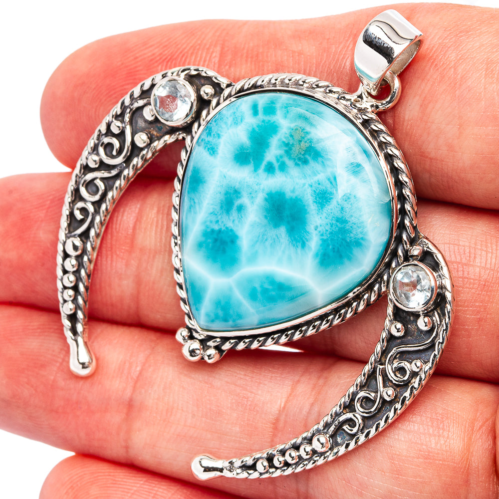 Signature Larimar, Aquamarine Pendant 2" (.925 Sterling Silver)