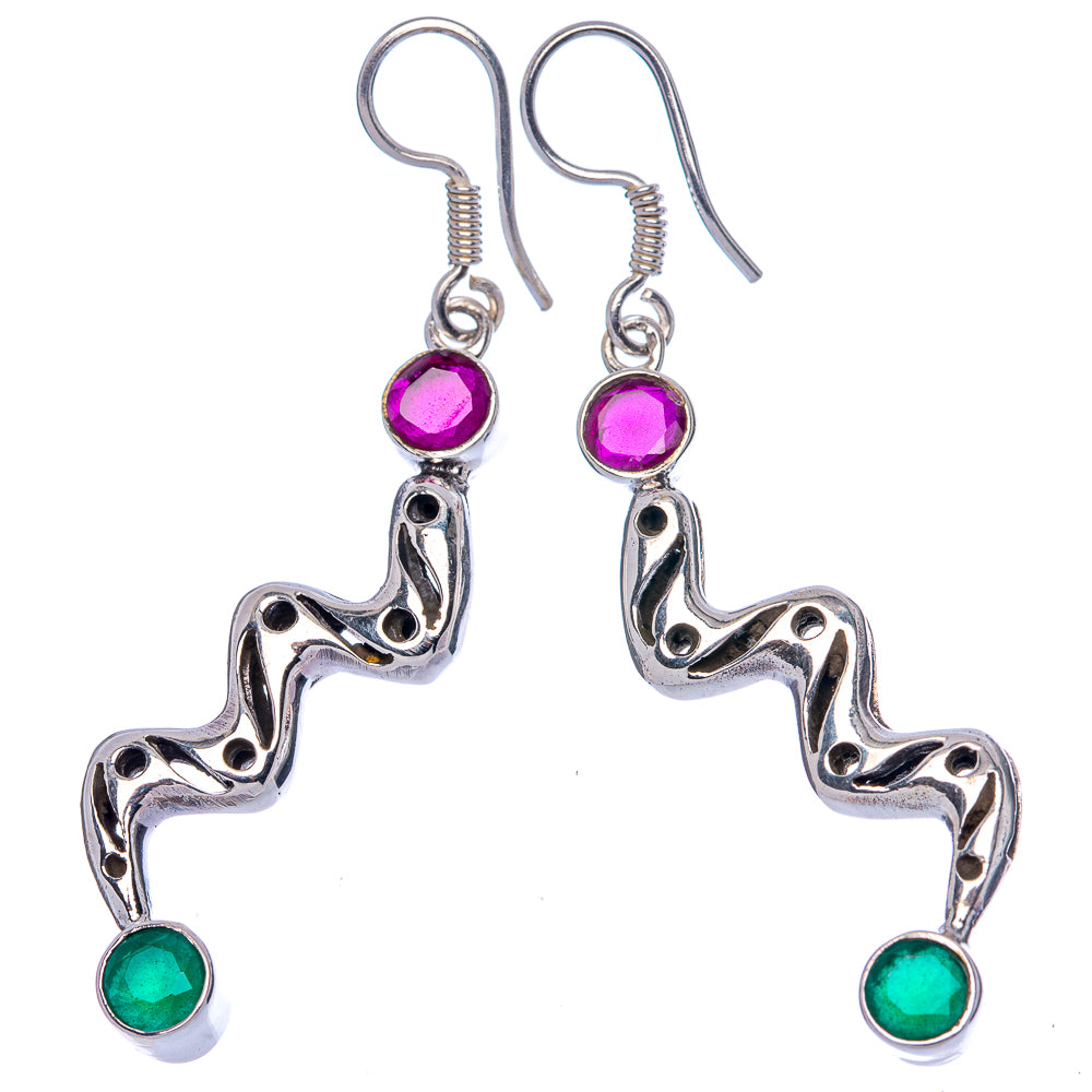Ruby, Emerald Earrings 2 1/8" (925 Sterling Silver) E433195