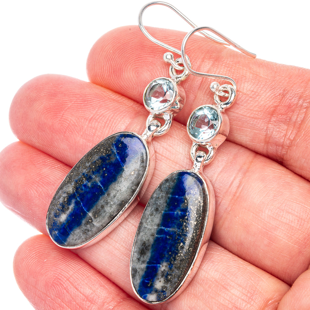Sodalite, Blue Topaz Earrings 2" (925 Sterling Silver) E433054