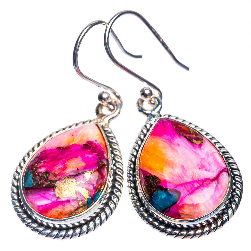 Kingman Pink Dahlia Turquoise Earrings 1 1/2" (925 Sterling Silver) E432745