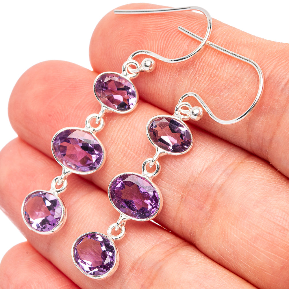 Dainty Amethyst Earrings 1 3/4" (925 Sterling Silver) E2898