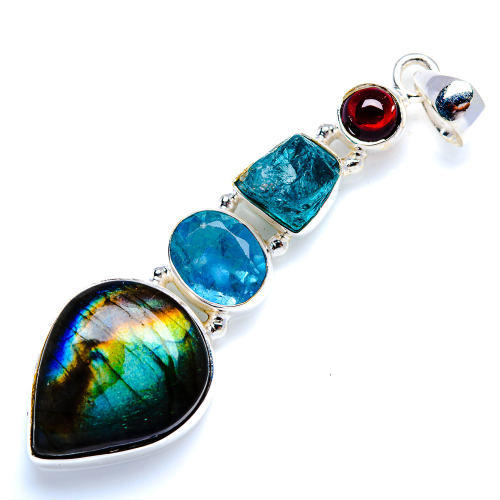 Labradorite, Apatite, Garnet 925 Sterling Silver Pendant 2 1/2" (925 Sterling Silver) PD38348
