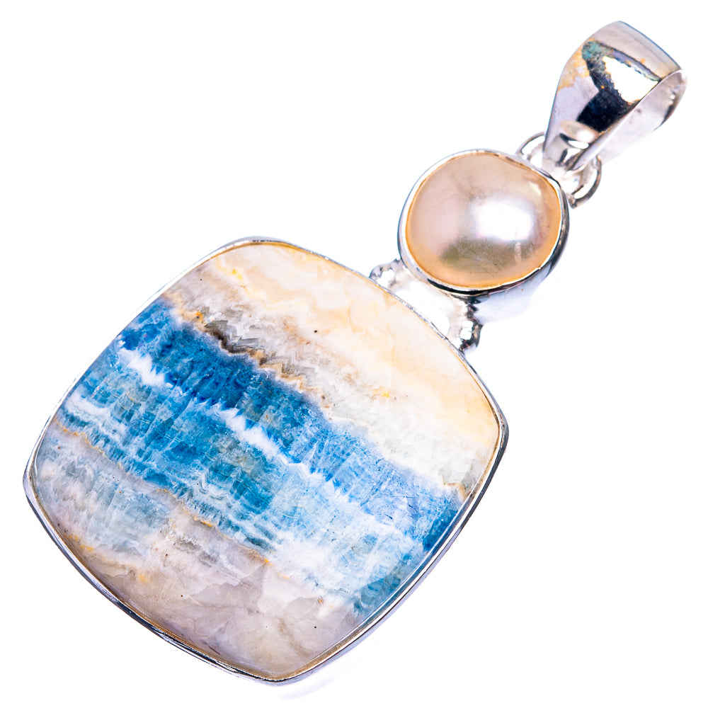 Blue Scheelite, Cultured Pearl Pendant 1 5/8" (925 Sterling Silver) P38946