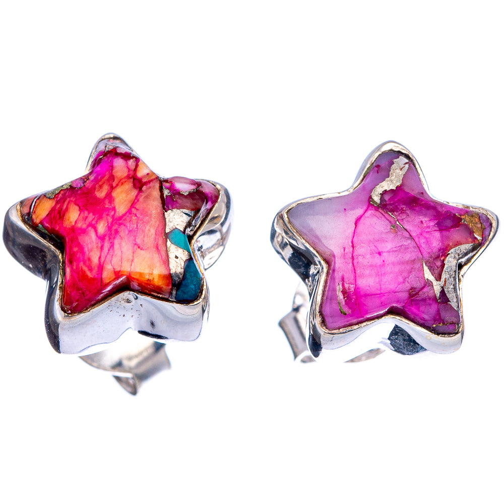 Pink Dahlia Mohave Turquoise Star Earrings 3/8" (.925 Sterling Silver)