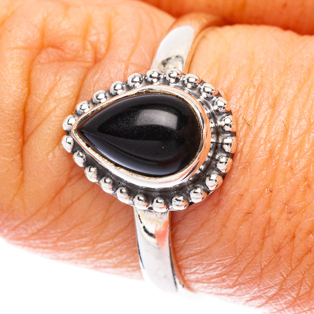 Black Onyx Dainty Ring Size 8 (925 Sterling Silver) R5812