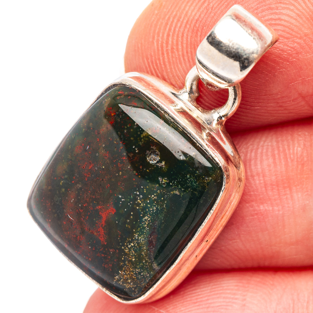 Bloodstone Pendant 1 1/8" (.925 Sterling Silver)
