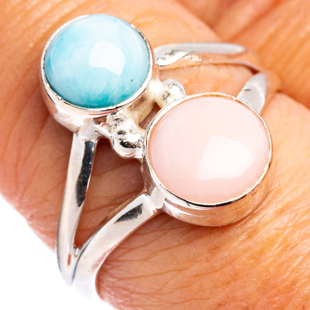 Rare Larimar, Pink Opal Ring Size 8 (.925 Sterling Silver)