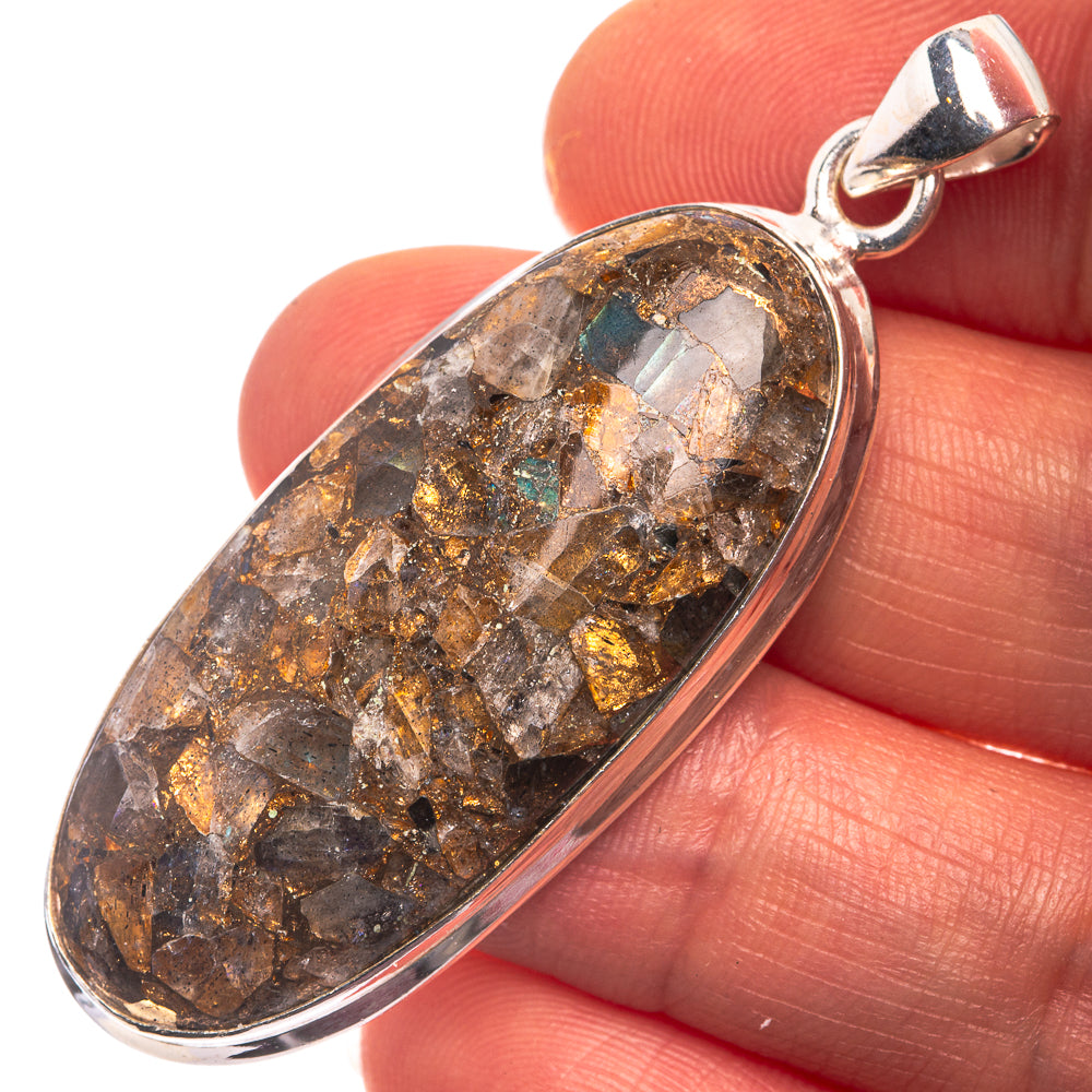 Copper Composite Labradorite Pendant 2 1/8" (925 Sterling Silver) P38893