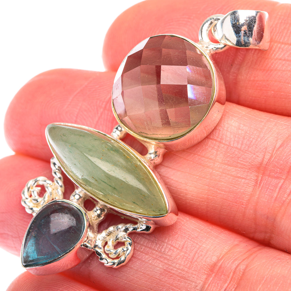 Prehnite, Green Amethyst, Blue Fluorite Pendant 1 7/8" (925 Sterling Silver) PD38494
