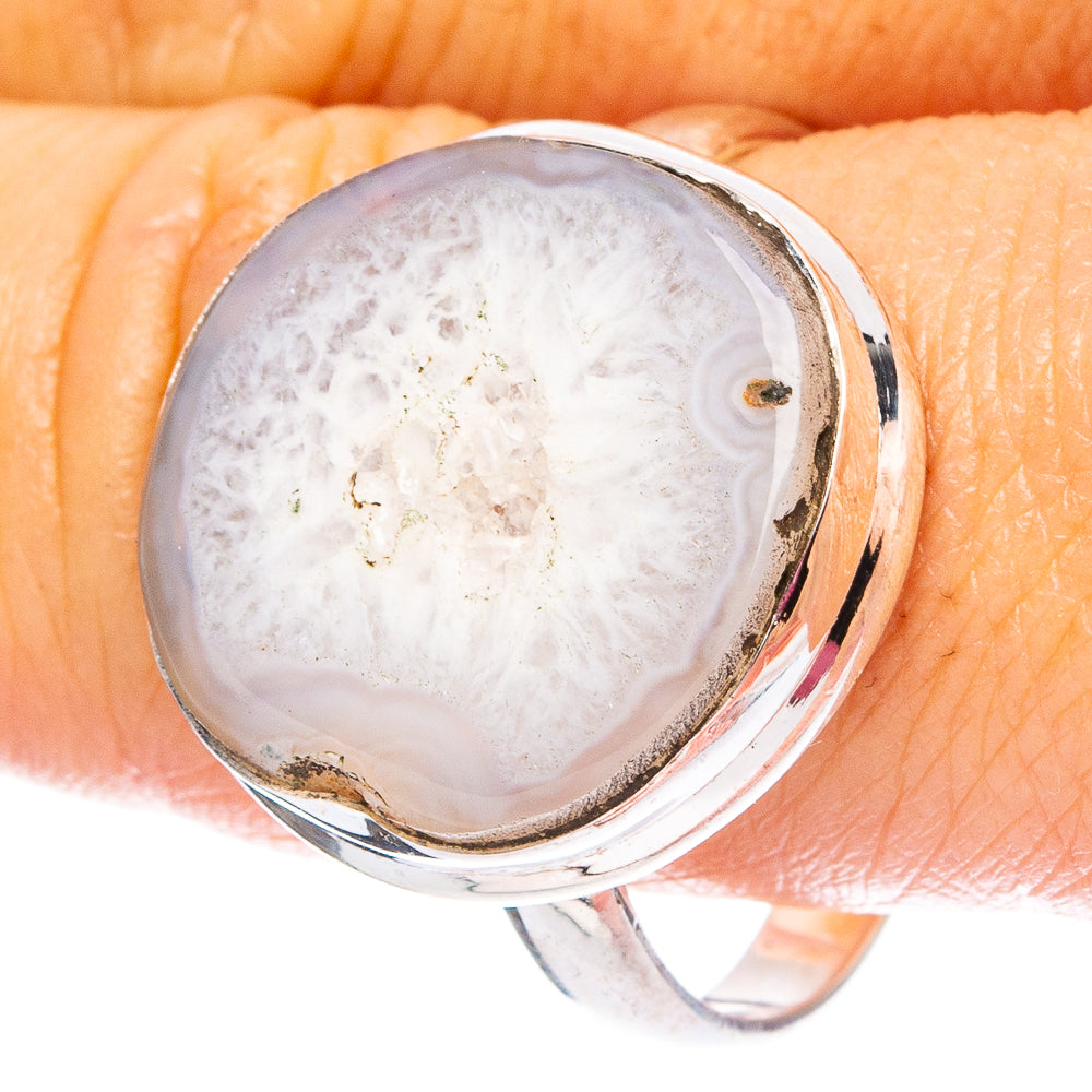 White Geode Slice 925 Sterling Silver Ring Size 11.75 (925 Sterling Silver) R6319