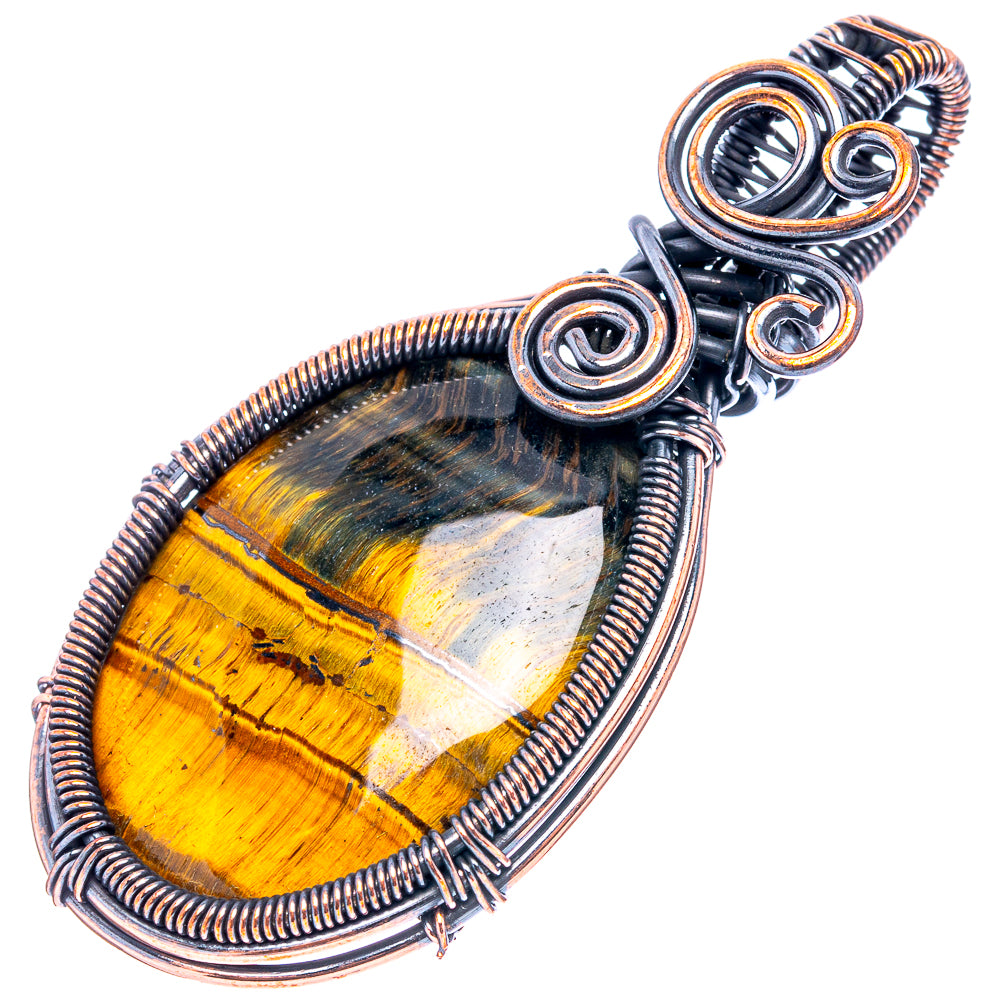 Tiger's Eye Wire Wrap Pendant 2 3/8" (Oxidized Copper)