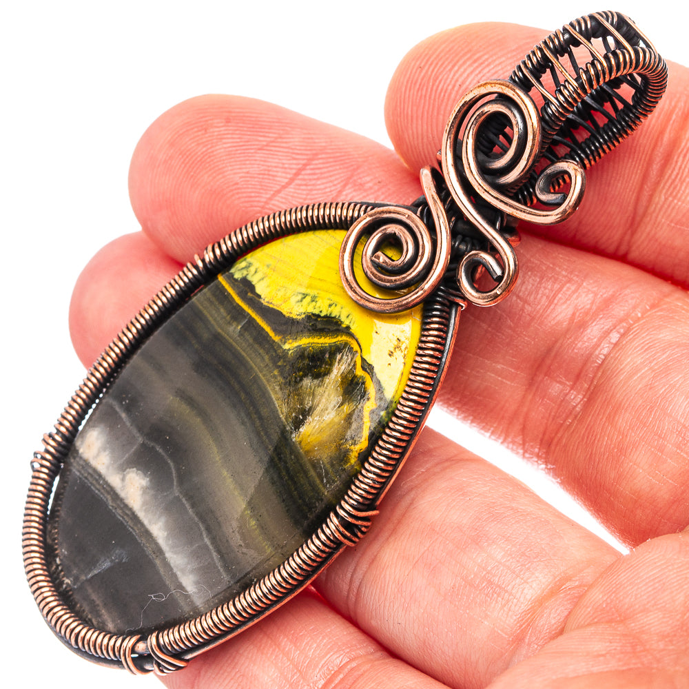 Bumblebee Jasper Wire Wrap Pendant 2 5/8" (Oxidized Copper)