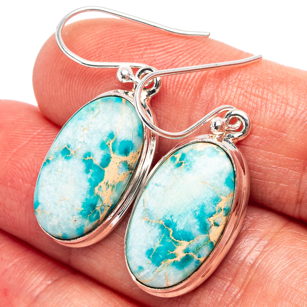 Blue Imperial Jasper Earrings 1 3/8" (.925 Sterling Silver)