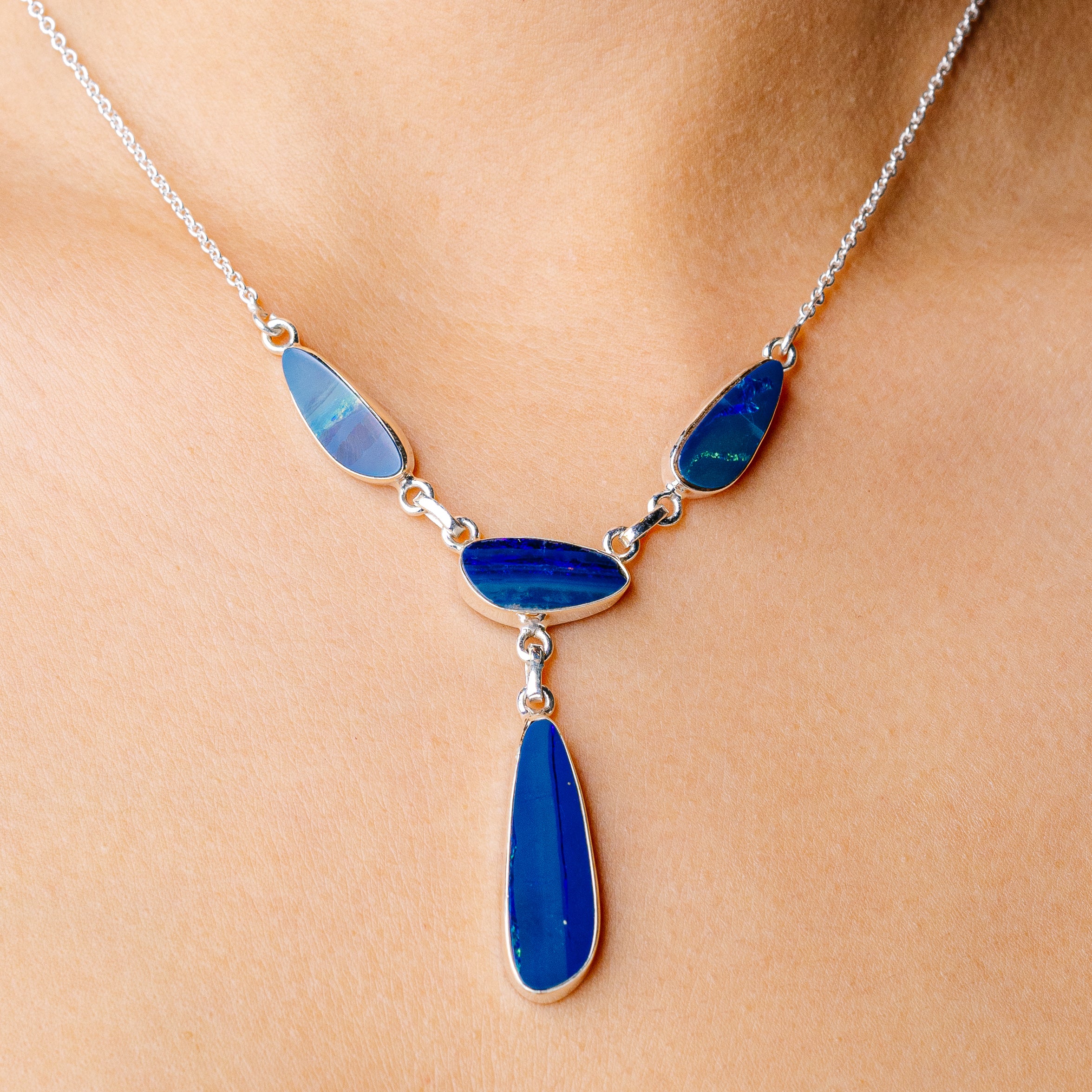 Doublet Opal Necklace 19 3/8 To 21" (925 Sterling Silver) N90280