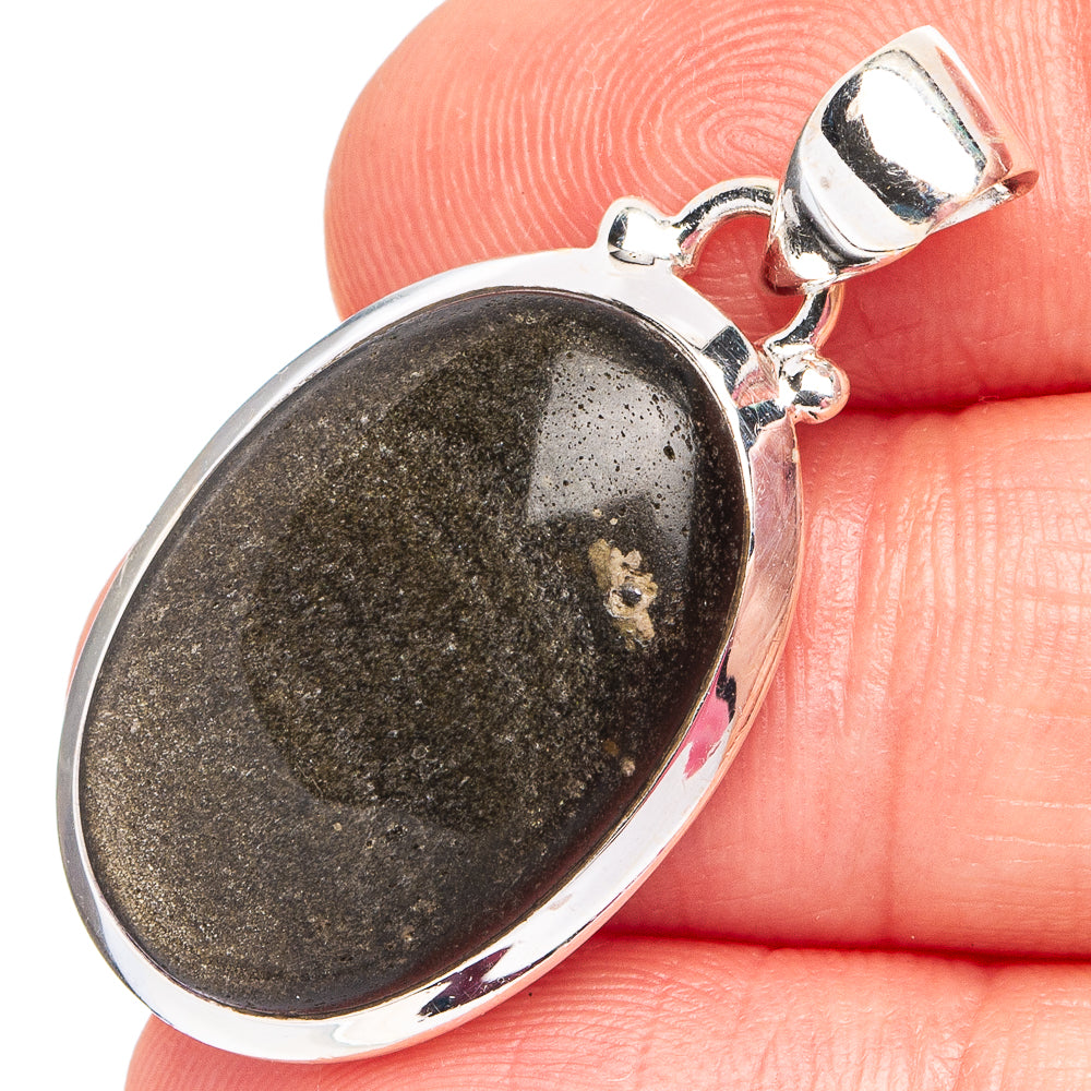 Golden Sheen Obsidian Pendant 1 3/8" (.925 Sterling Silver)