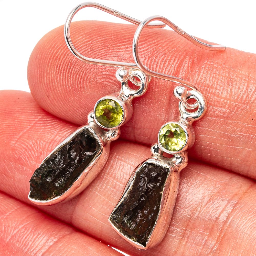 Rare Moldavite Earrings 1 1/2" (.925 Sterling Silver)