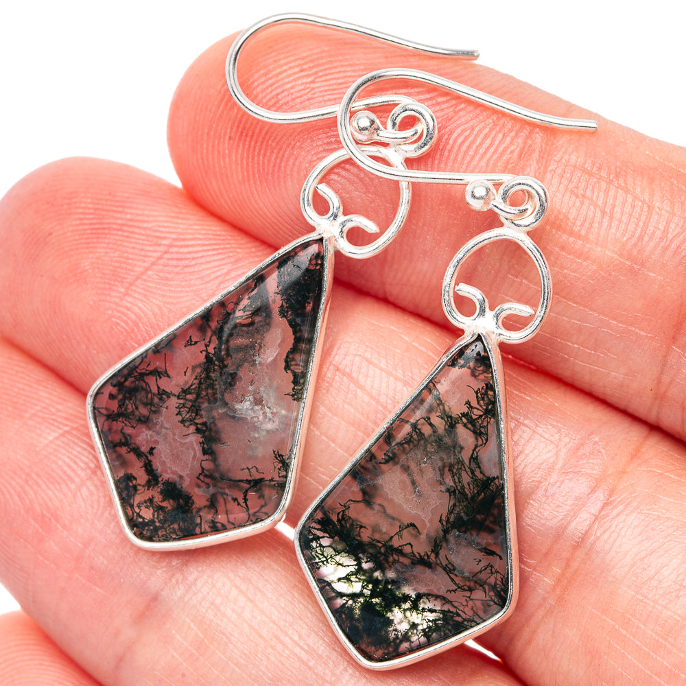 Green Moss Agate Earrings 1 3/4" (925 Sterling Silver) E1269