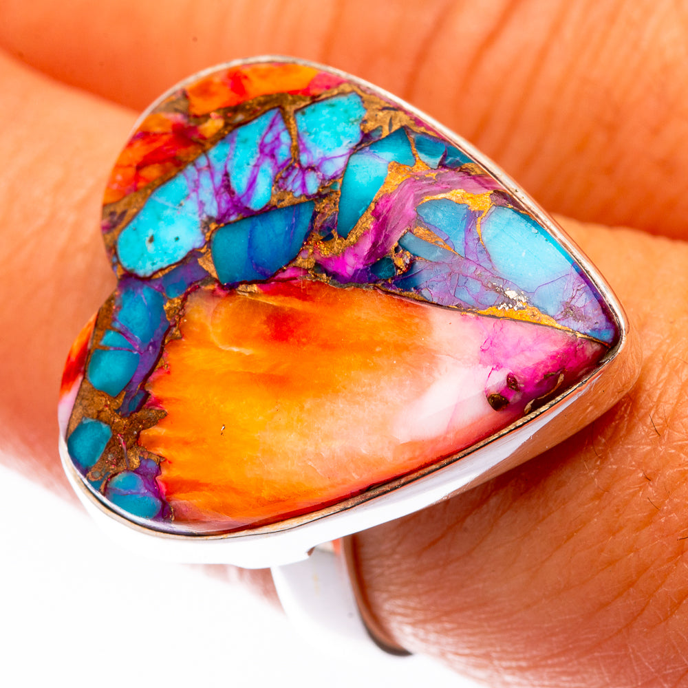 Large Kingman Pink Dahlia Turquoise Ring Size 7.5 (925 Sterling Silver) R140860