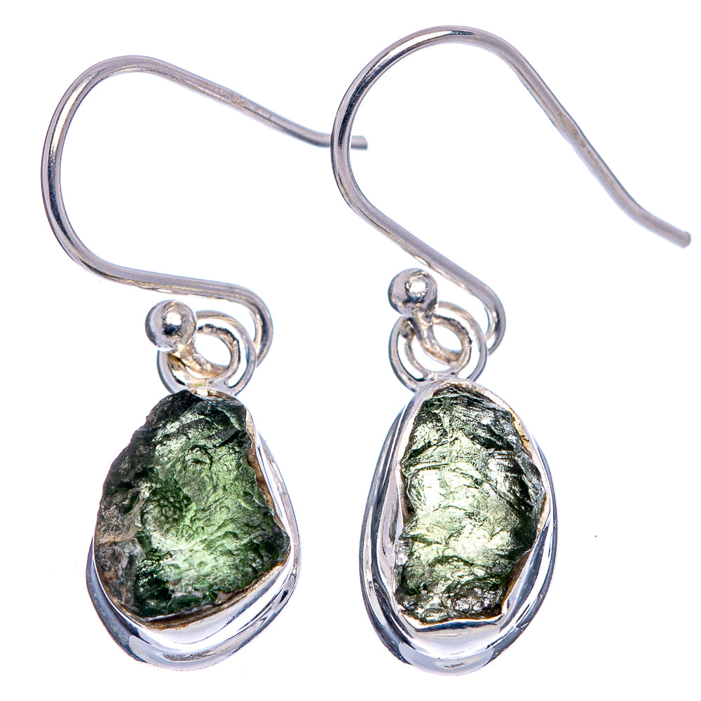 Rare Moldavite Earrings 1 1/8" (.925 Sterling Silver)