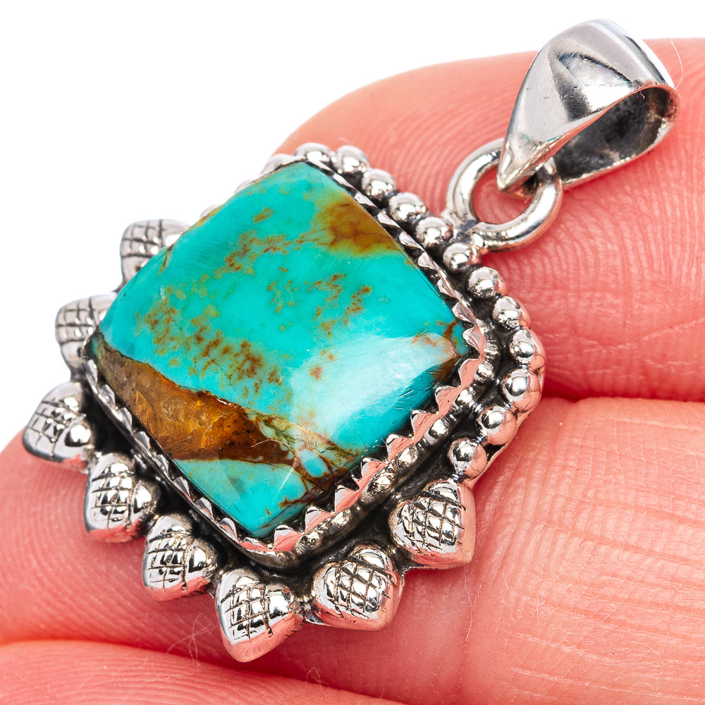 Rare Arizona Turquoise Pendant 1 1/8" (925 Sterling Silver) P42087