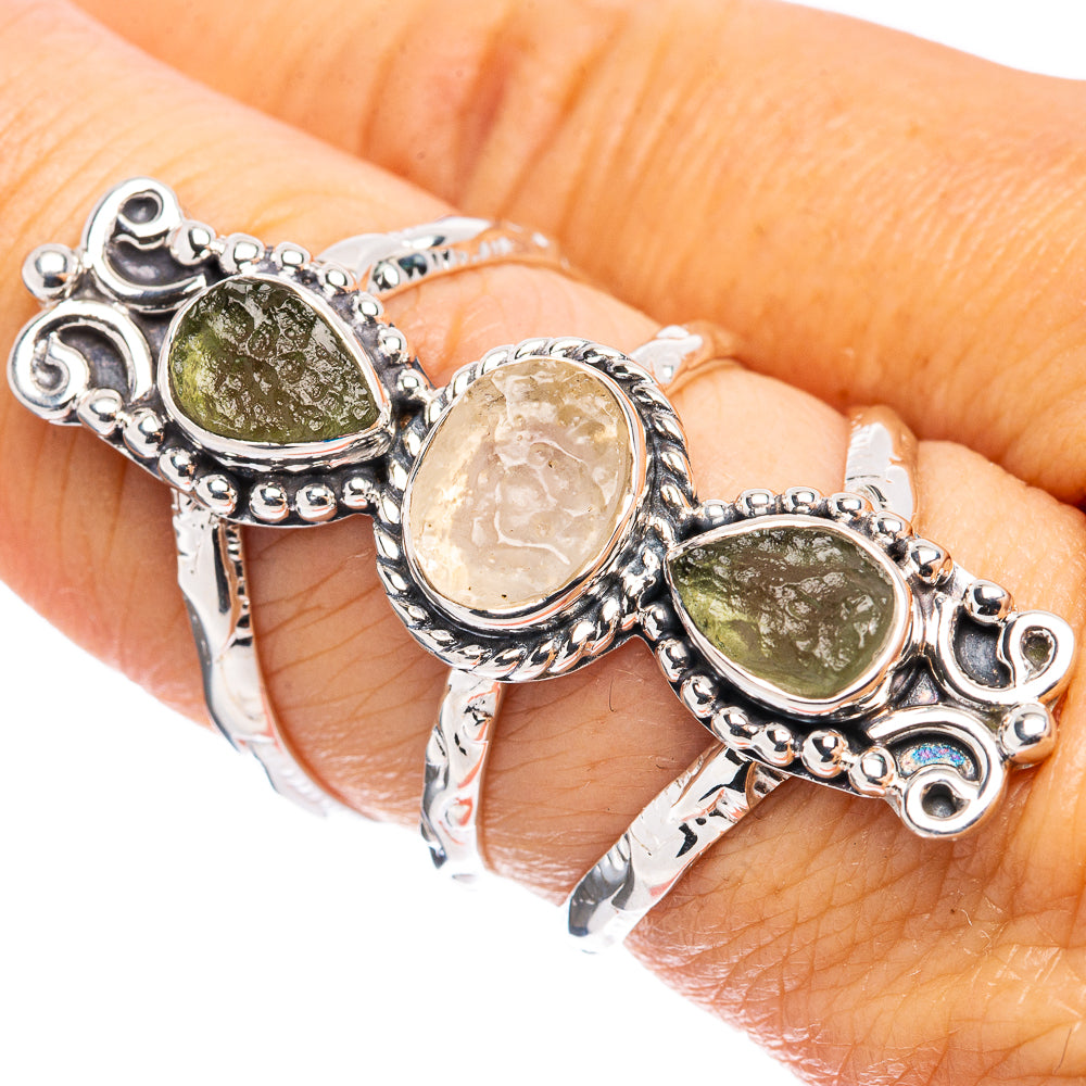 Signature Moldavite, Libyan Desert Glass Ring Size 7.75 (.925 Sterling Silver)