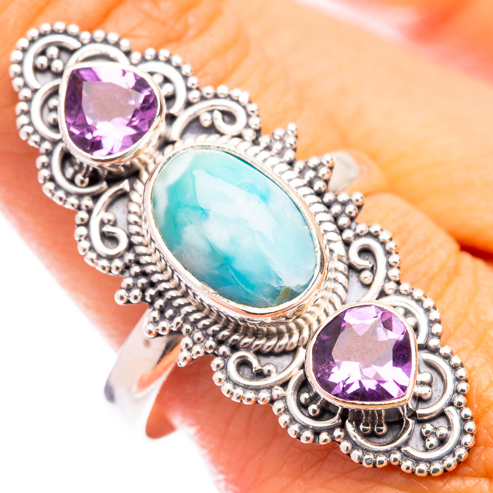 Large Larimar, Amethyst Ring Size 10.5 (925 Sterling Silver) R140874