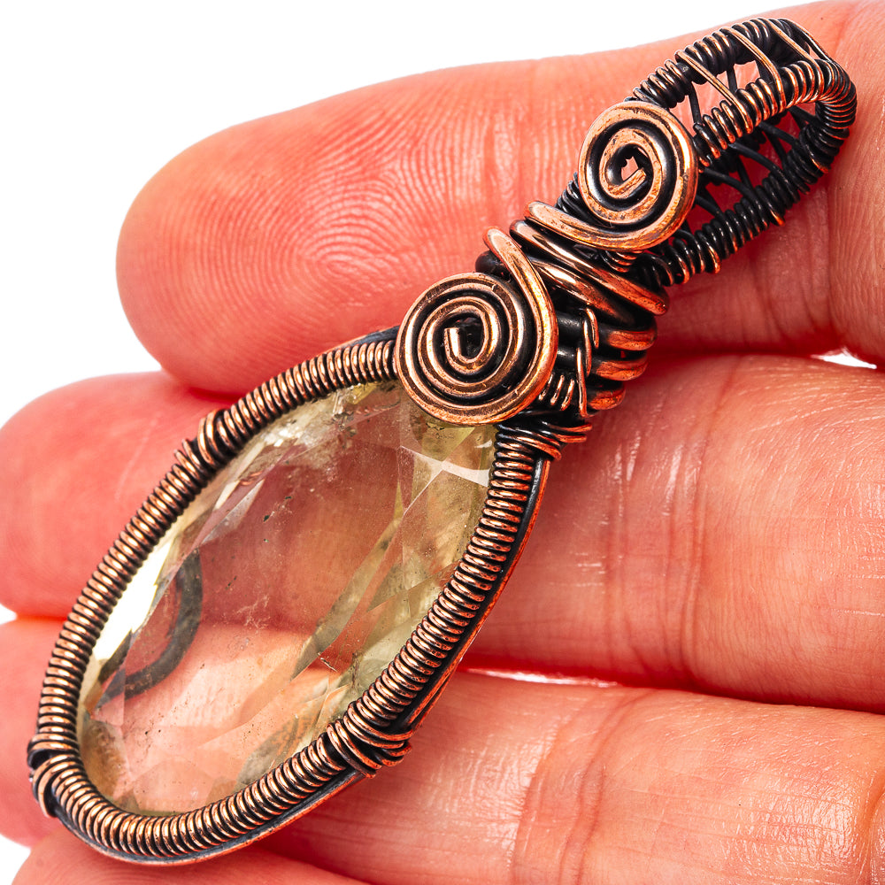 Green Amethyst Wire Wrap Pendant 2 1/4" (Oxidized Copper)