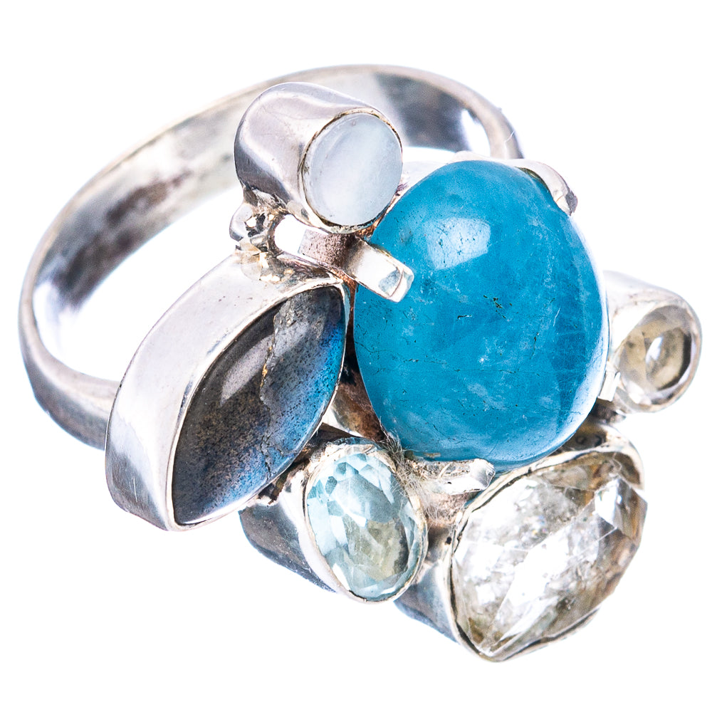 (Classic Series) Apatite, Labradorite, Green Amethyst, Blue Topaz, White Quartz Ring Size 6.75 (.925 Sterling Silver)